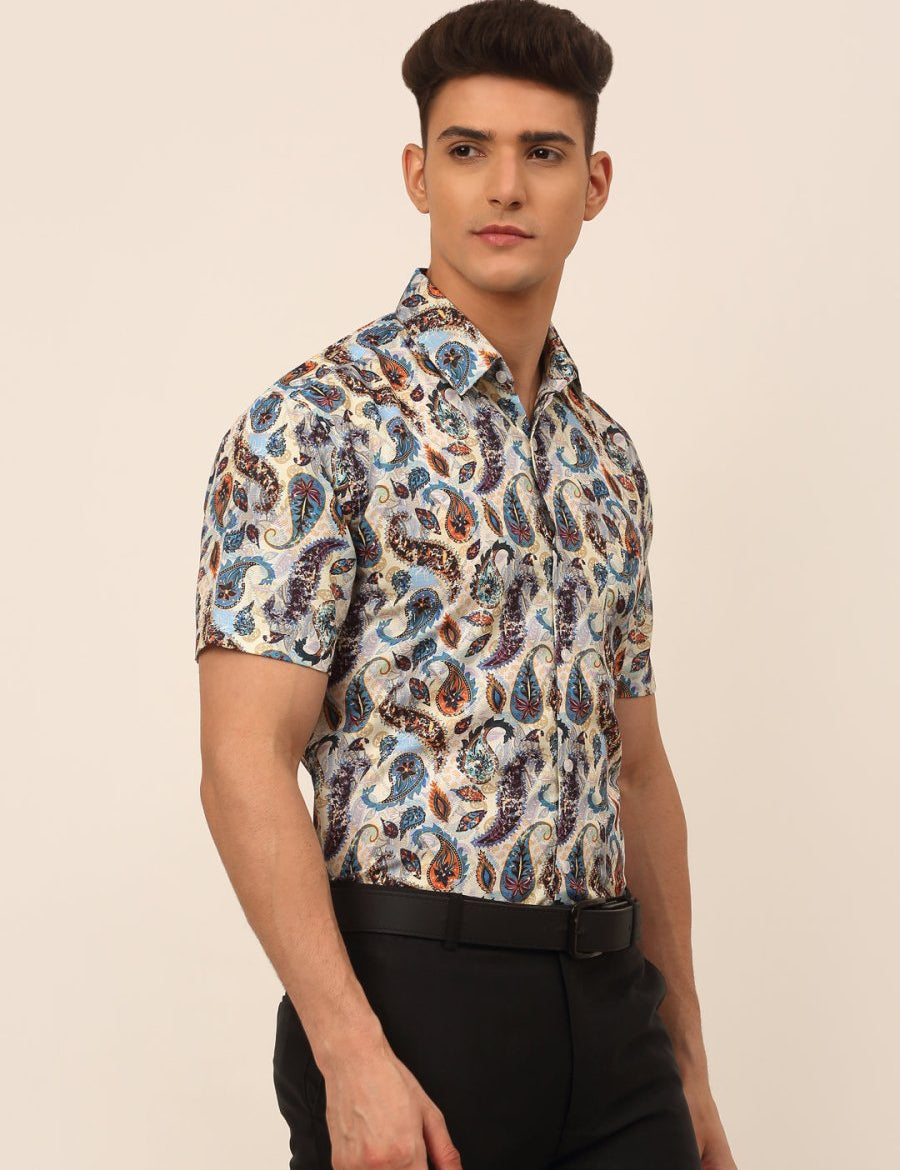 Indian Needle Men's Cotton Printed Formal Shirts - SF_828Multi_S