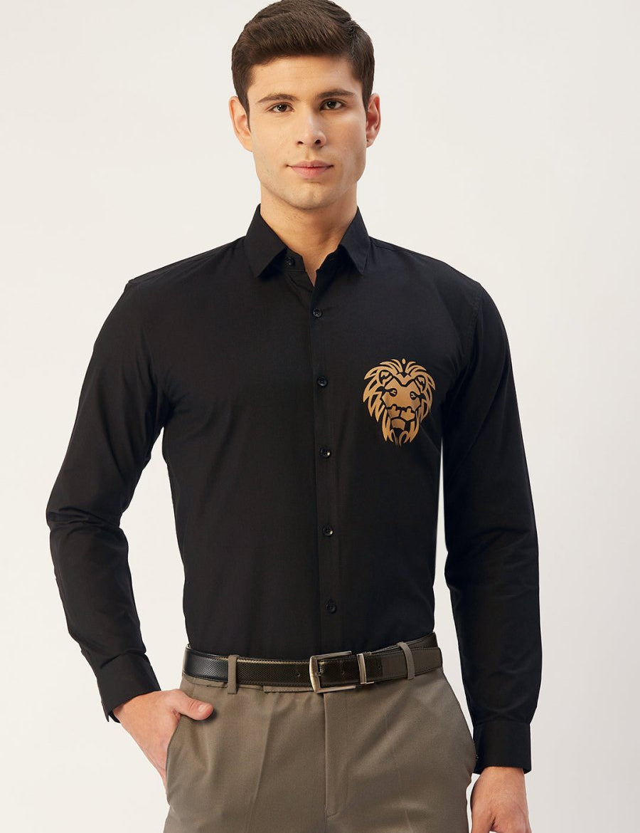 Indian Needle Men's Cotton Printed Formal Shirts - SF_806Black_S