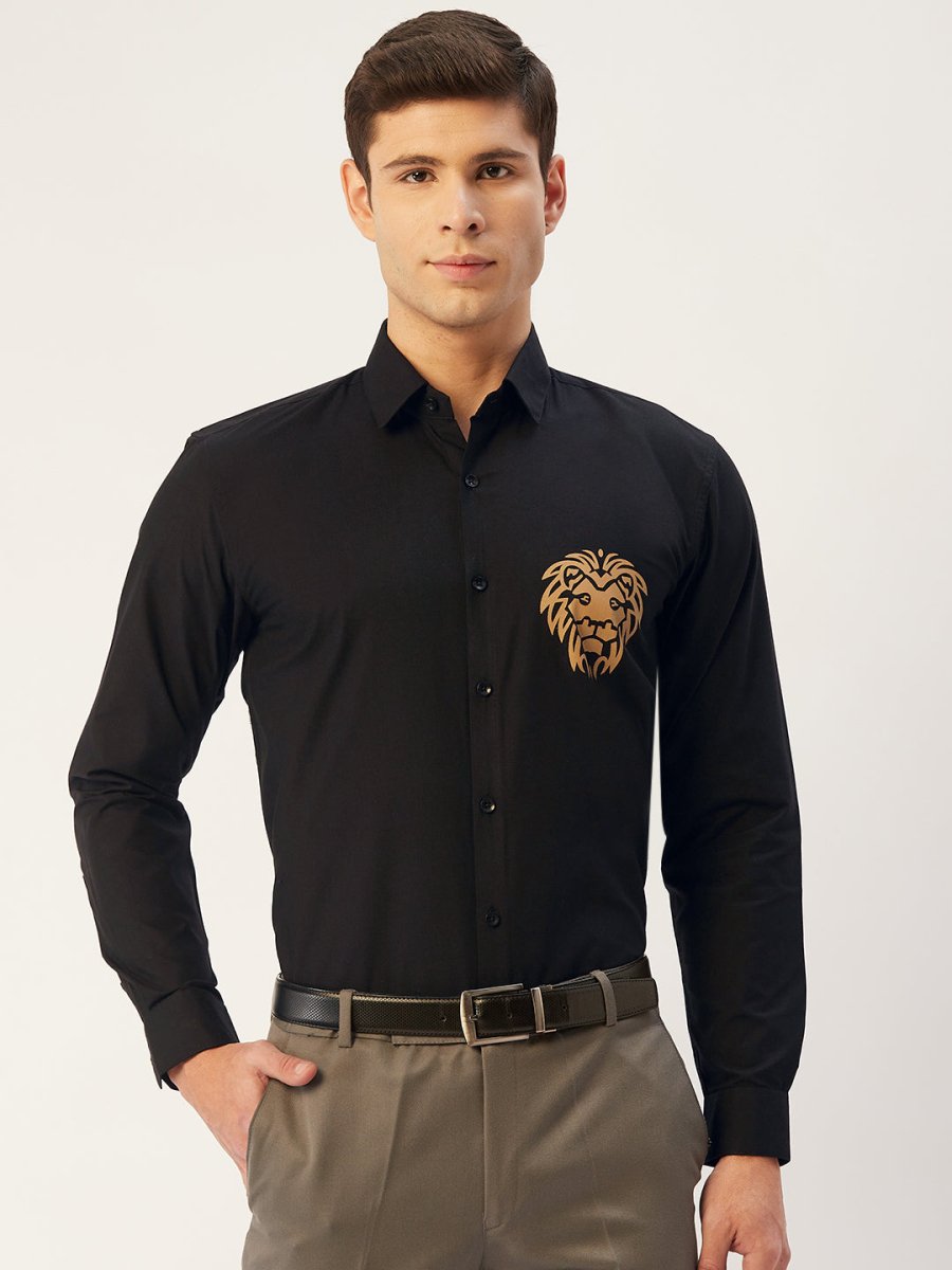 Indian Needle Men's Cotton Printed Formal Shirts - SF_806Black_S