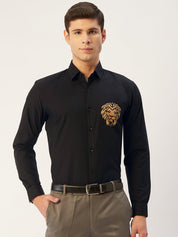 Indian Needle Men's Cotton Printed Formal Shirts - SF_806Black_S