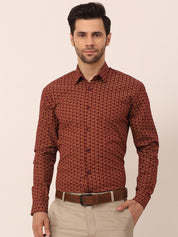 Indian Needle Men's Cotton Printed Formal Shirts - SF_821Brown_S