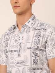 Indian Needle Men's Cotton Printed Formal Shirts - SF_826White_S