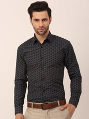 Indian Needle Men's Cotton Printed Formal Shirts - SF_821Black_S