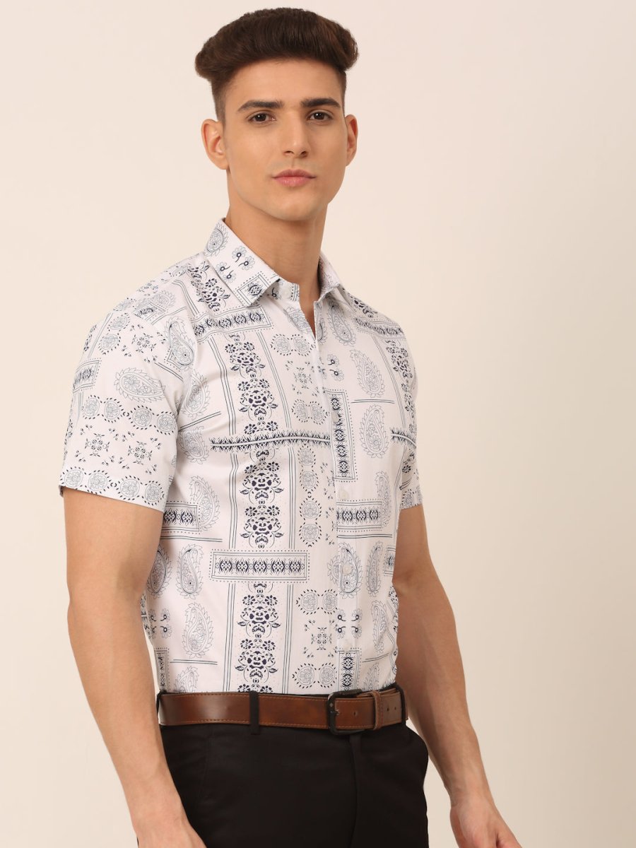 Indian Needle Men's Cotton Printed Formal Shirts - SF_826White_S