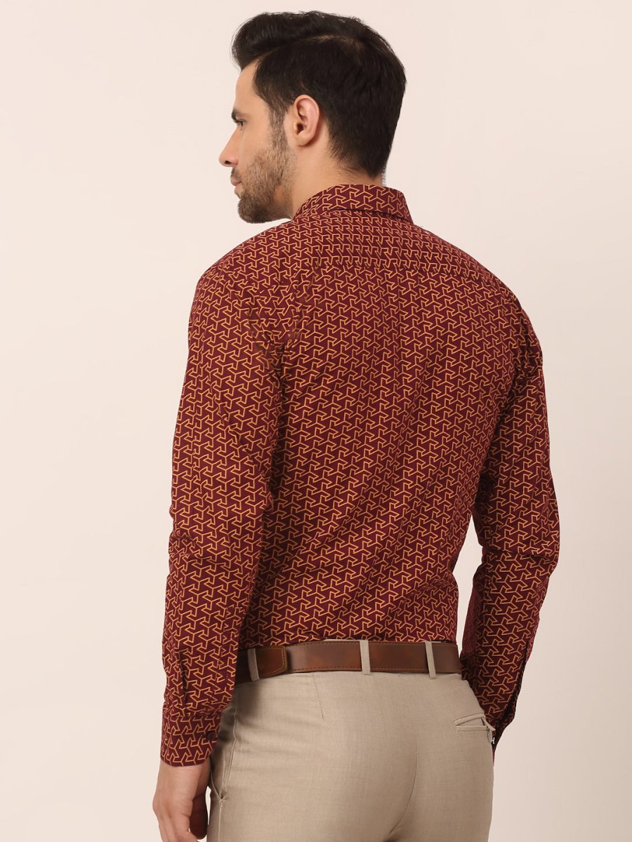 Indian Needle Men's Cotton Printed Formal Shirts - SF_821Brown_S