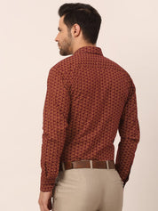 Indian Needle Men's Cotton Printed Formal Shirts - SF_821Brown_S