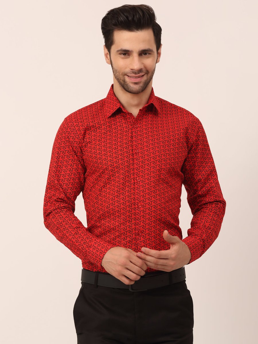 Indian Needle Men's Cotton Printed Formal Shirts - SF_821Red_S