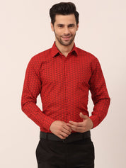 Indian Needle Men's Cotton Printed Formal Shirts - SF_821Red_S