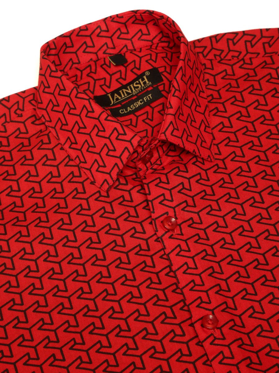 Indian Needle Men's Cotton Printed Formal Shirts - SF_821Red_S