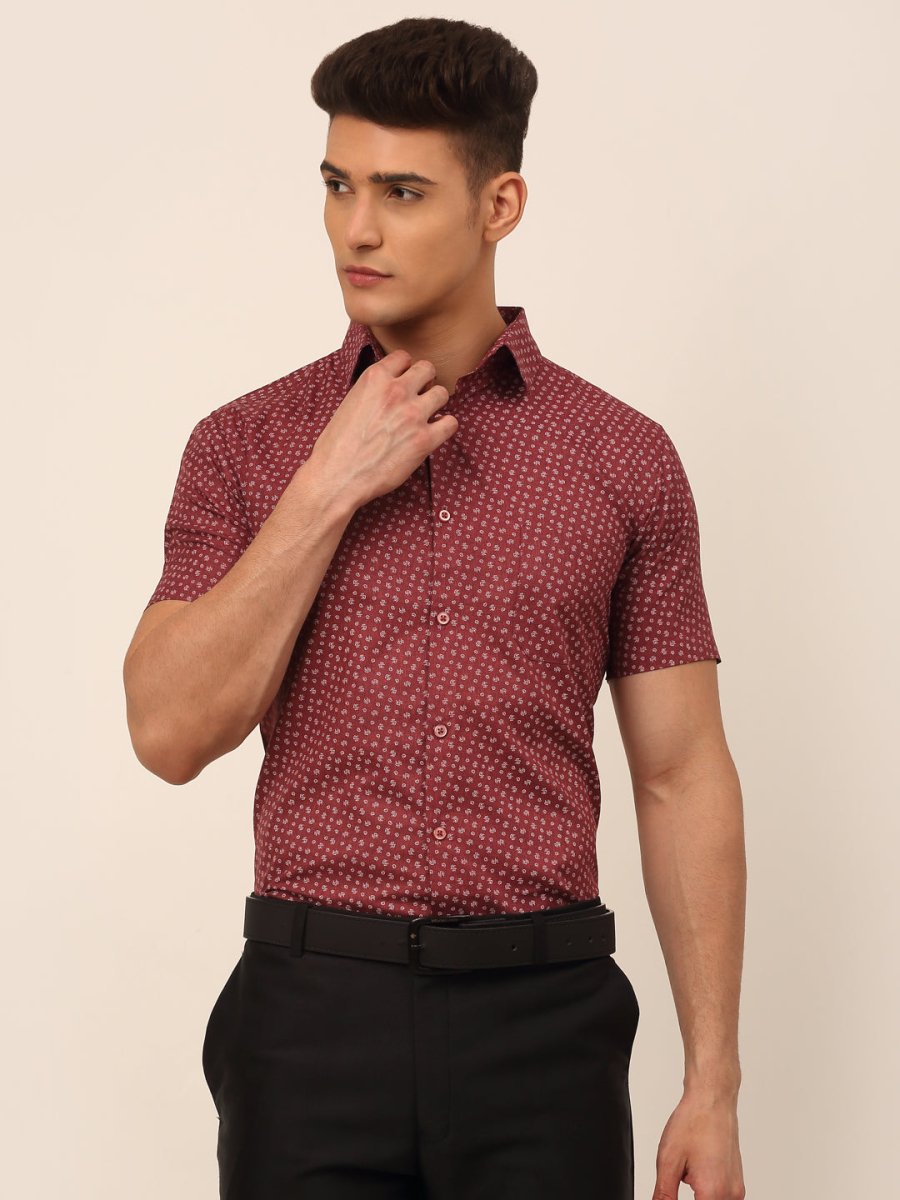 Indian Needle Men's Cotton Printed Formal Shirts - SF_823Maroon_S