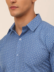 Indian Needle Men's Cotton Printed Formal Shirts - SF_823Blue_S