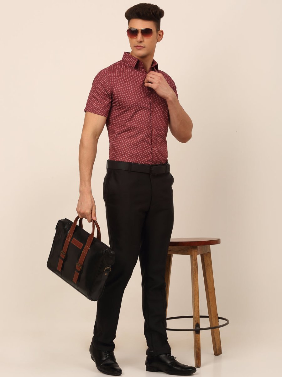 Indian Needle Men's Cotton Printed Formal Shirts - SF_823Maroon_S