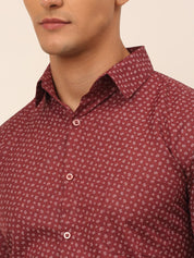 Indian Needle Men's Cotton Printed Formal Shirts - SF_823Maroon_S