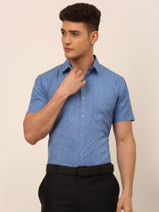 Indian Needle Men's Cotton Printed Formal Shirts - SF_823Blue_S