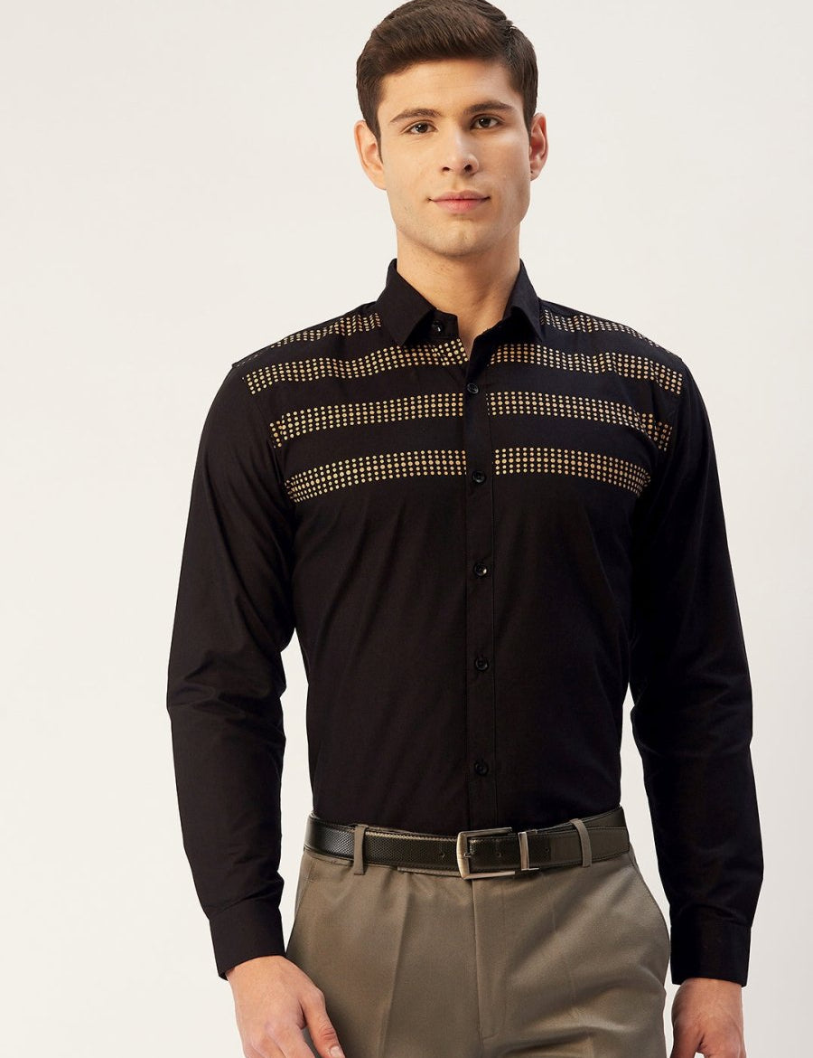 Indian Needle Men's Cotton Printed Formal Shirts - SF_805Black_S