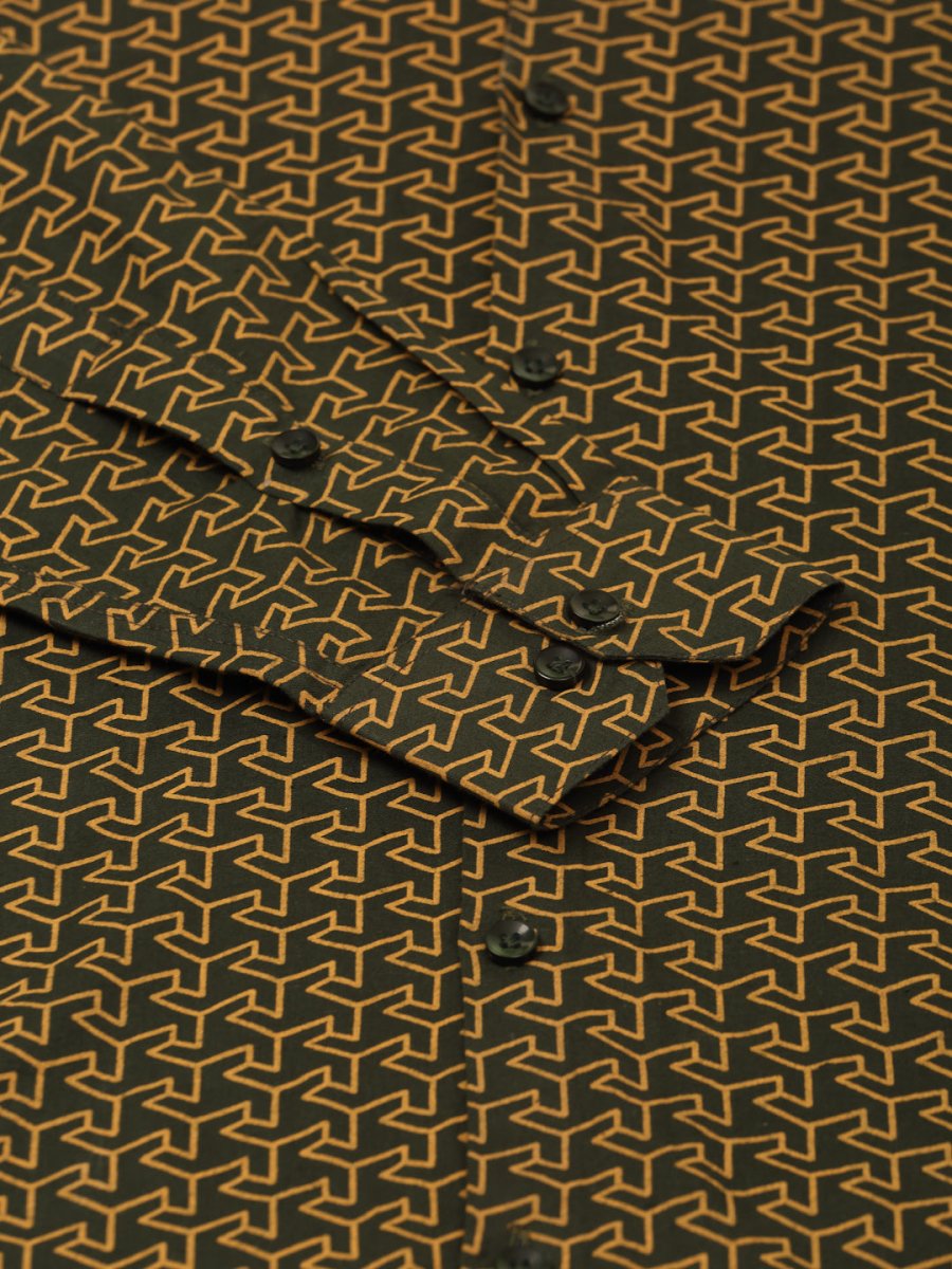 Indian Needle Men's Cotton Printed Formal Shirts - SF_821Olive_S