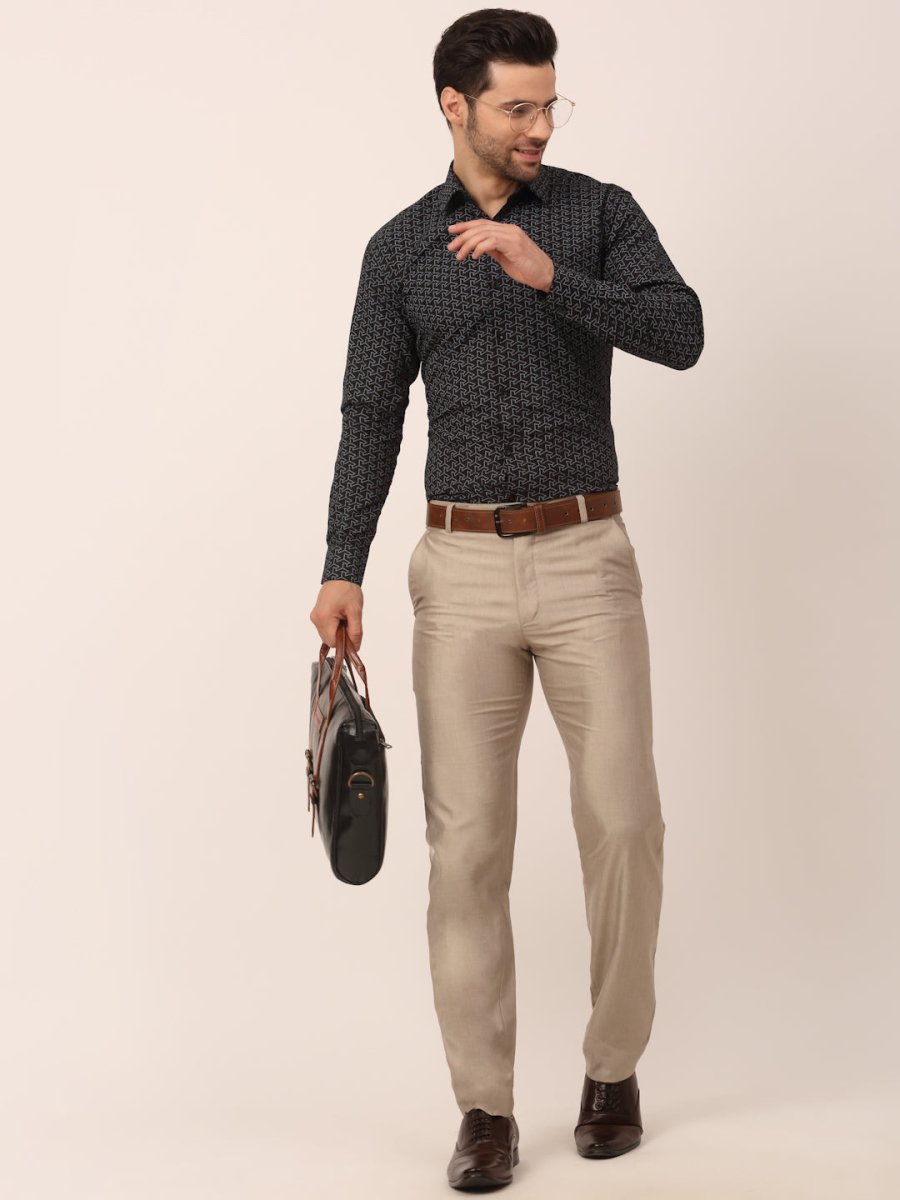 Indian Needle Men's Cotton Printed Formal Shirts - SF_821Black_S