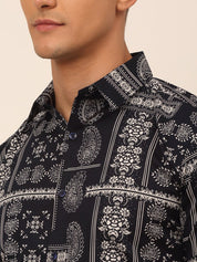 Indian Needle Men's Cotton Printed Formal Shirts - SF_826Navy_S