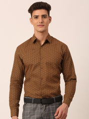 Indian Needle Men's Cotton Printed Formal Shirts - SF_821Beige_S