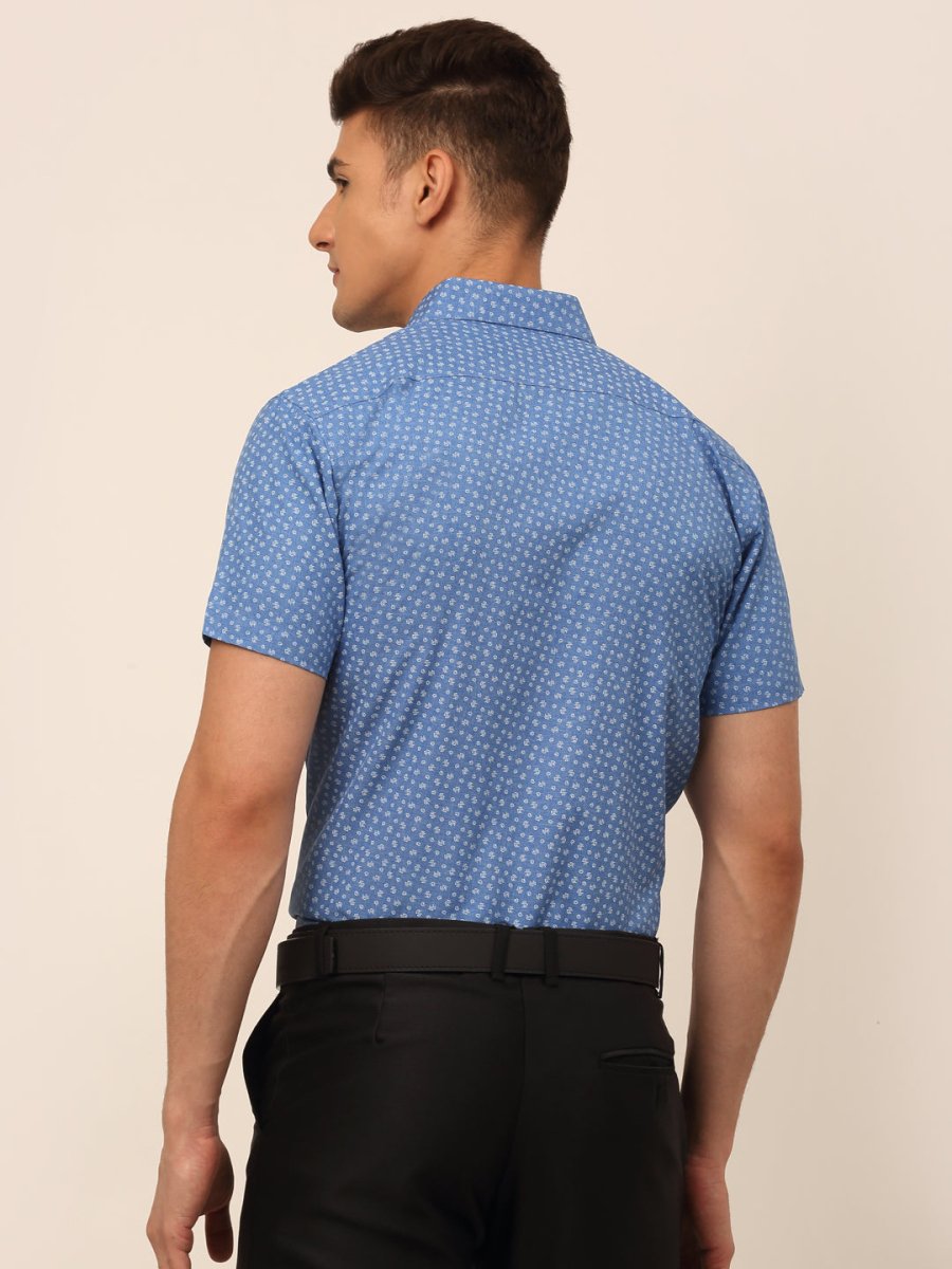 Indian Needle Men's Cotton Printed Formal Shirts - SF_823Blue_S