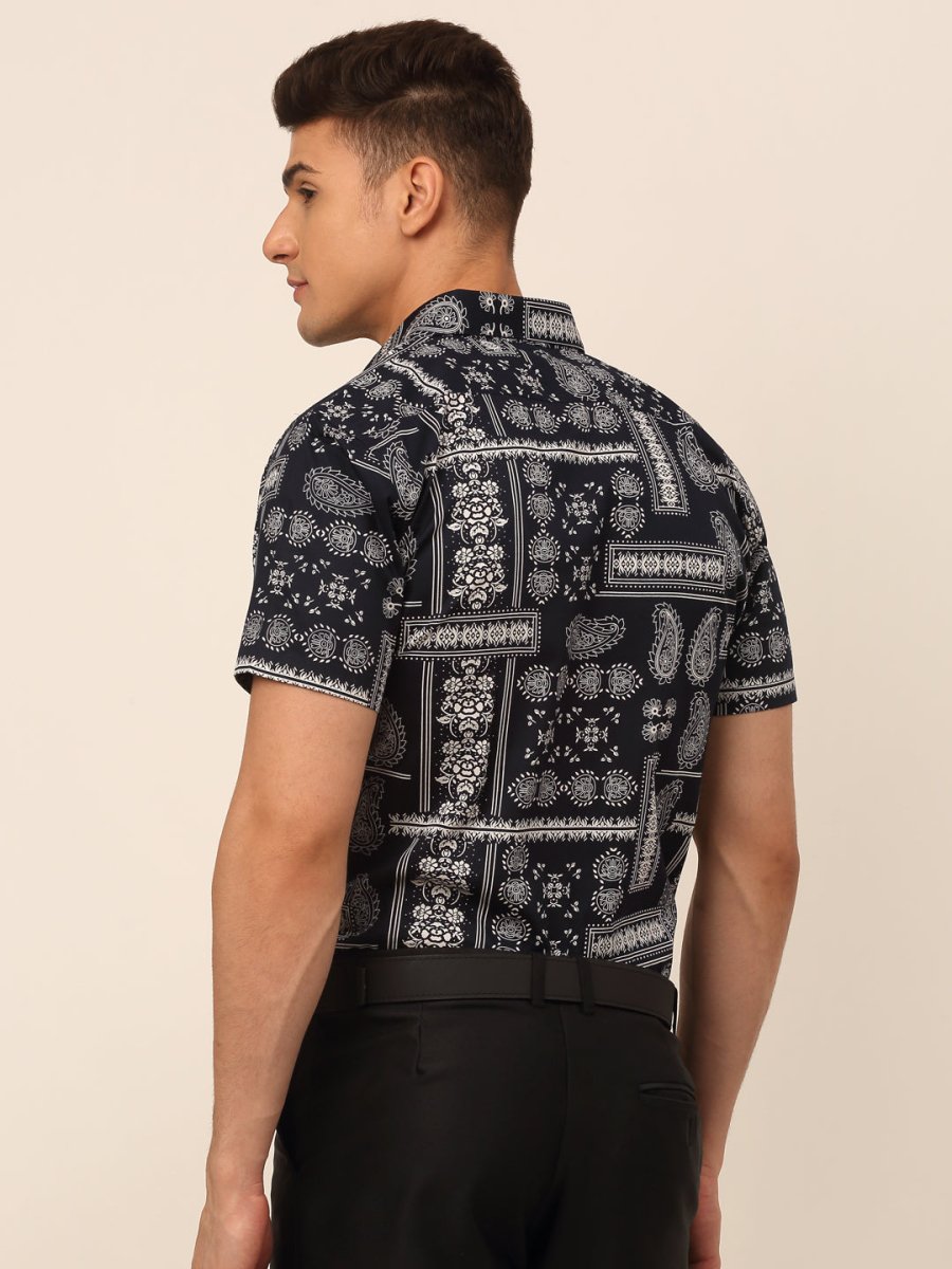 Indian Needle Men's Cotton Printed Formal Shirts - SF_826Navy_S
