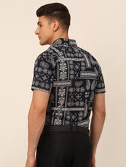 Indian Needle Men's Cotton Printed Formal Shirts - SF_826Navy_S