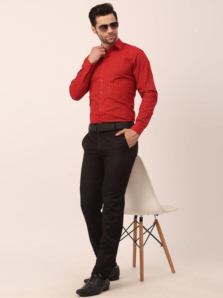 Indian Needle Men's Cotton Printed Formal Shirts - SF_821Red_S