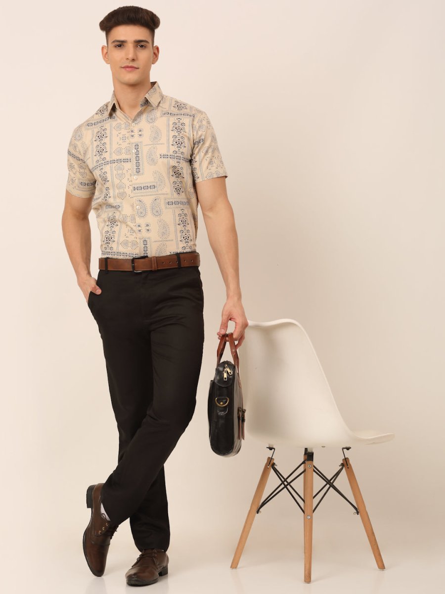 Indian Needle Men's Cotton Printed Formal Shirts - SF_826Beige_S