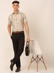 Indian Needle Men's Cotton Printed Formal Shirts - SF_826Beige_S