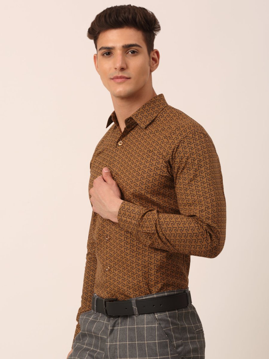 Indian Needle Men's Cotton Printed Formal Shirts - SF_821Beige_S