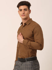 Indian Needle Men's Cotton Printed Formal Shirts - SF_821Beige_S