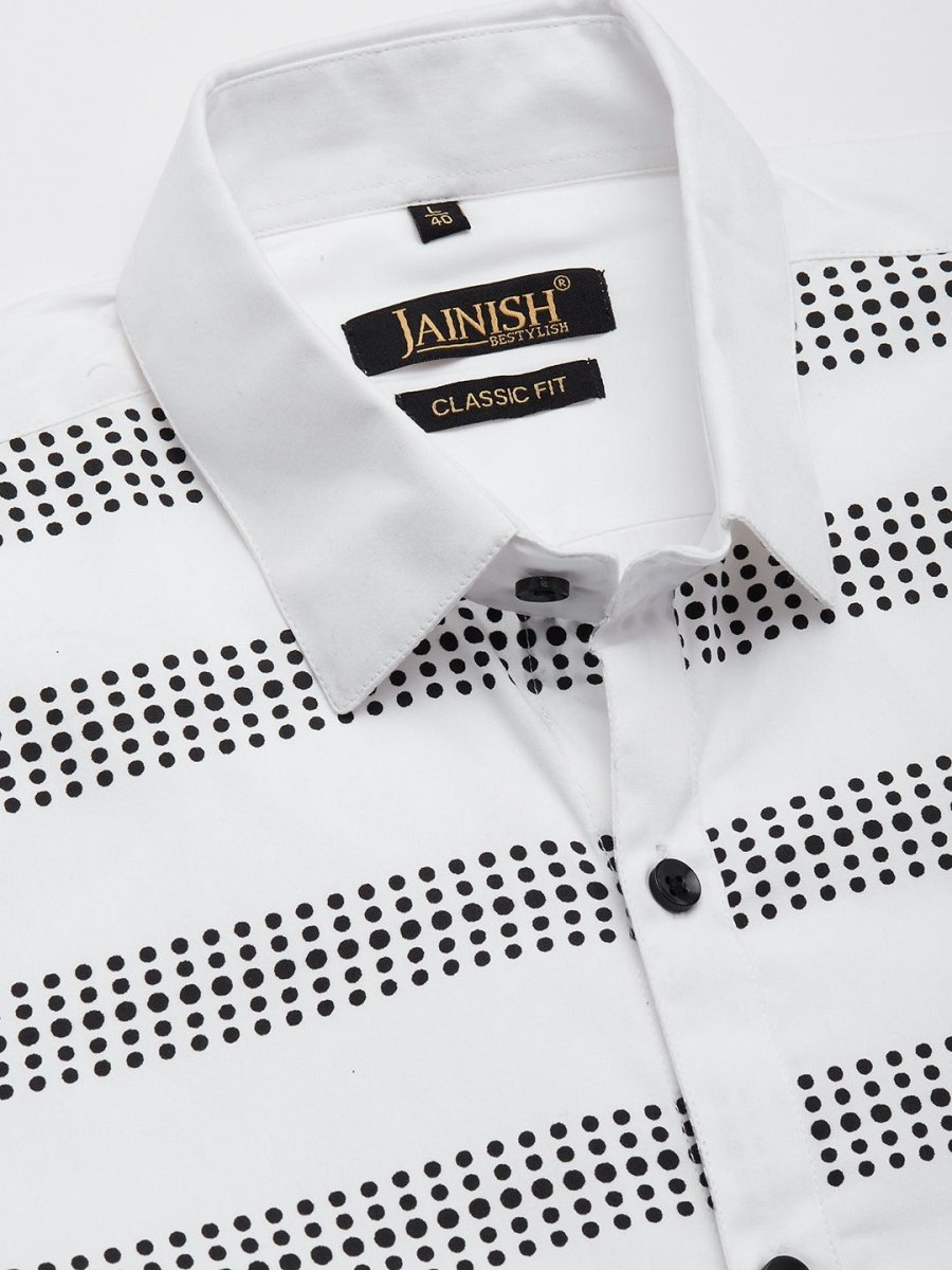Indian Needle Men's Cotton Printed Formal Shirts - SF_805White_S