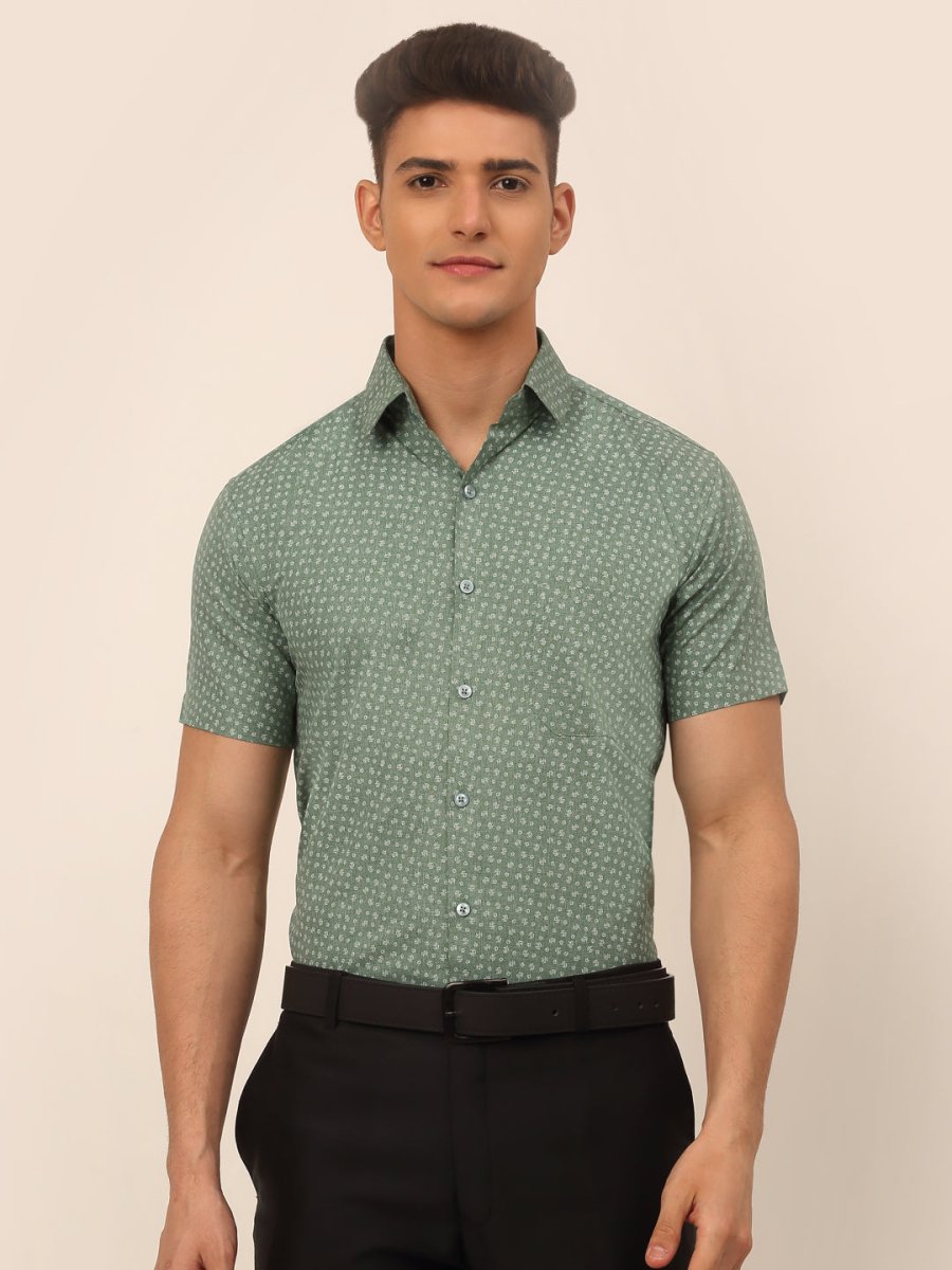 Indian Needle Men's Cotton Printed Formal Shirts - SF_823Green_S