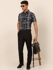 Indian Needle Men's Cotton Printed Formal Shirts - SF_826Navy_S