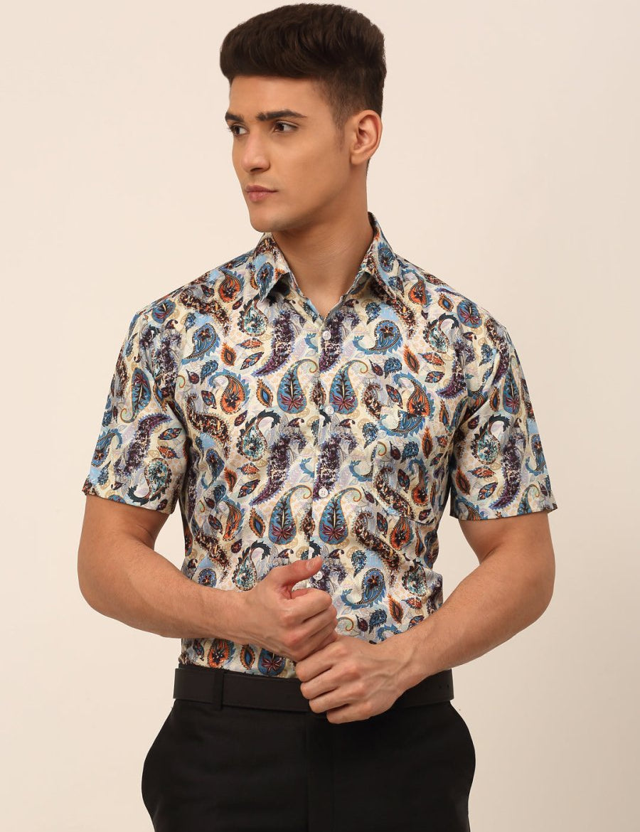 Indian Needle Men's Cotton Printed Formal Shirts - SF_828Multi_S