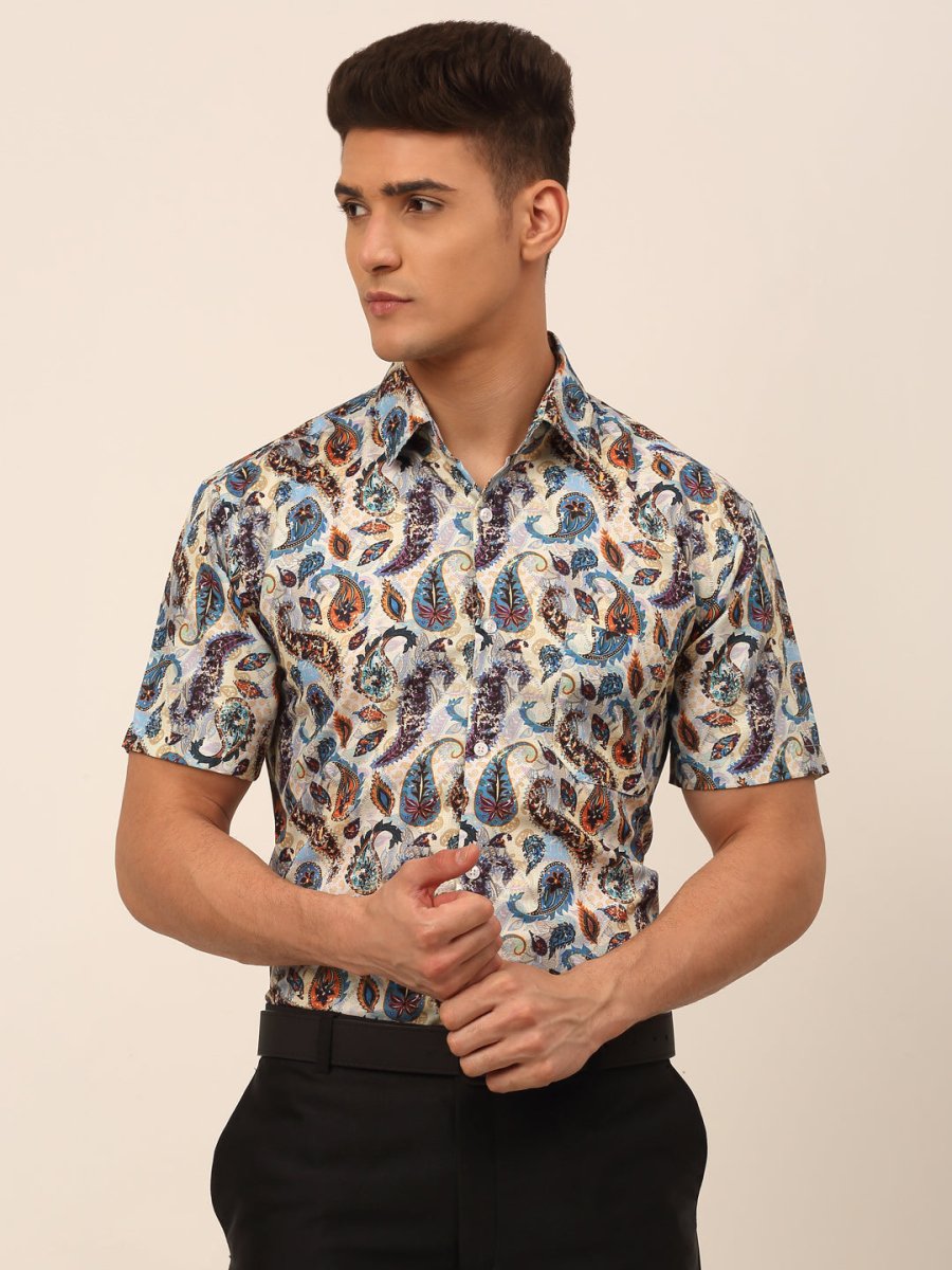 Indian Needle Men's Cotton Printed Formal Shirts - SF_828Multi_S