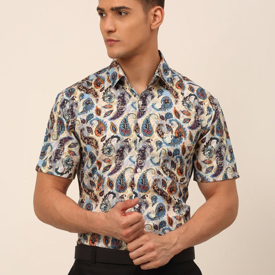 Indian Needle Men's Cotton Printed Formal Shirts - SF_828Multi_S