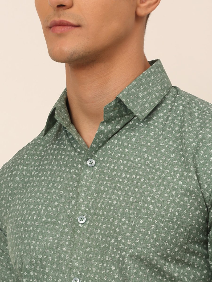 Indian Needle Men's Cotton Printed Formal Shirts - SF_823Green_S