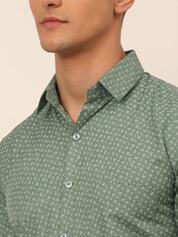 Indian Needle Men's Cotton Printed Formal Shirts - SF_823Green_S