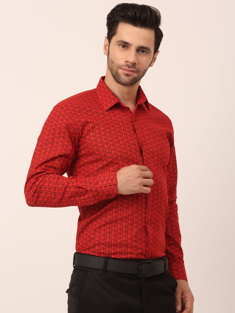 Indian Needle Men's Cotton Printed Formal Shirts - SF_821Red_S