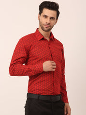 Indian Needle Men's Cotton Printed Formal Shirts - SF_821Red_S