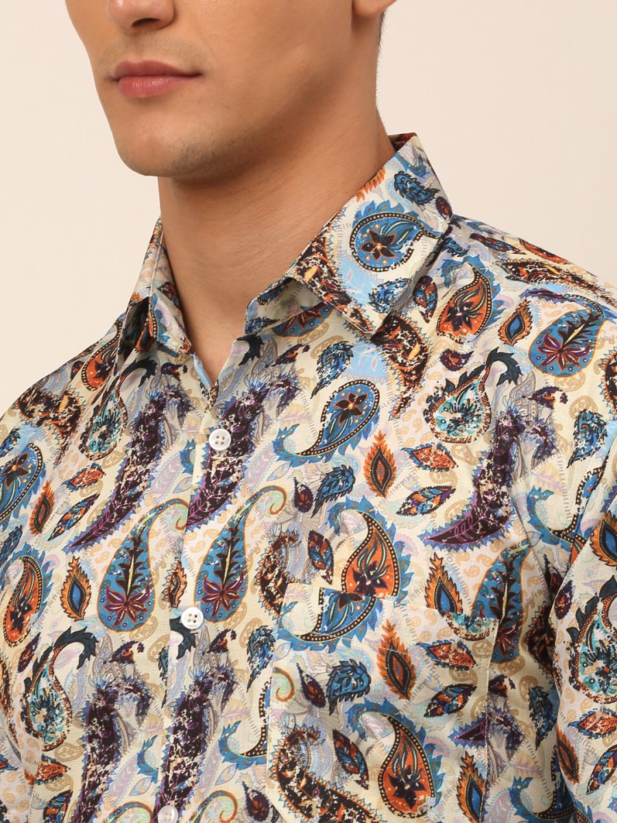 Indian Needle Men's Cotton Printed Formal Shirts - SF_828Multi_S
