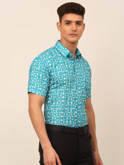 Indian Needle Men's Cotton Printed Formal Shirts - SF_830Aqua_S