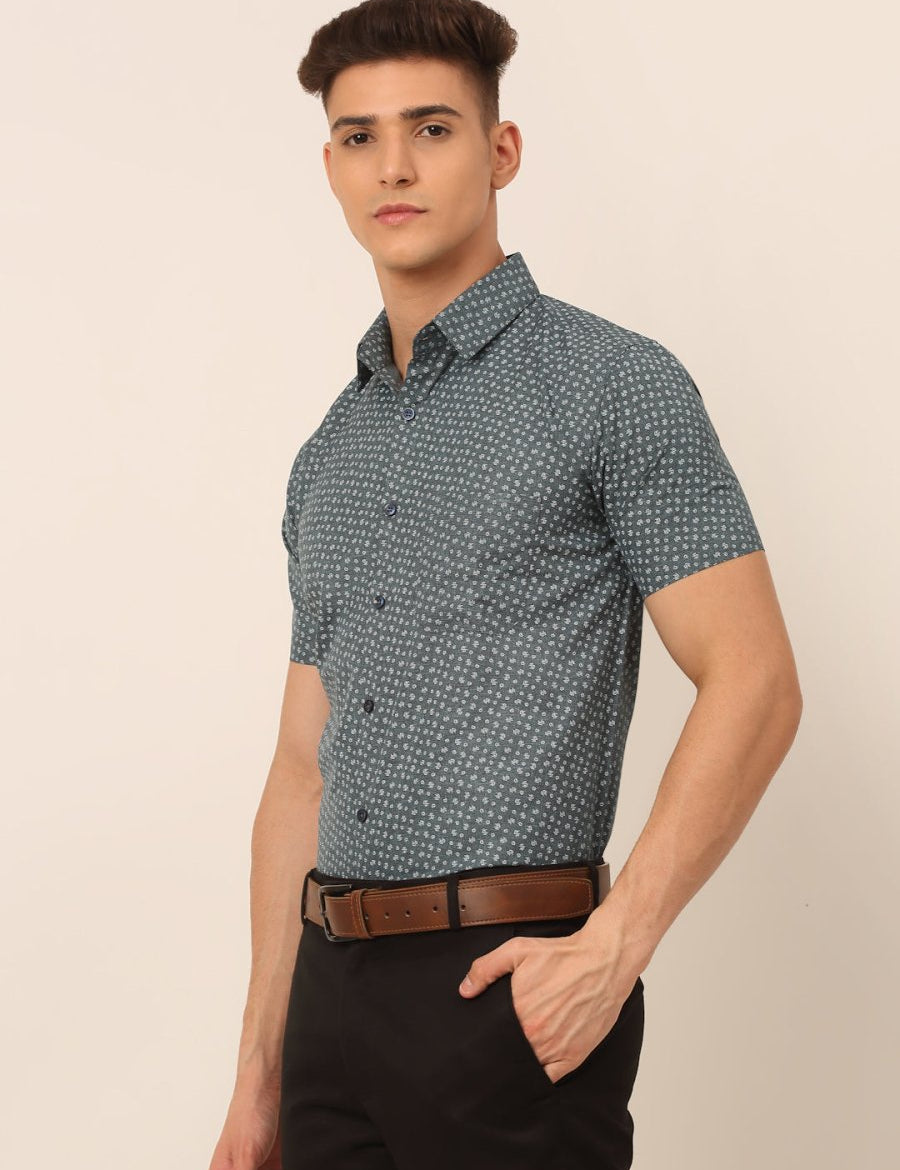 Indian Needle Men's Cotton Printed Formal Shirts - SF_823Grey_S