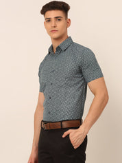 Indian Needle Men's Cotton Printed Formal Shirts - SF_823Grey_S