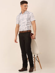 Indian Needle Men's Cotton Printed Formal Shirts - SF_826White_S