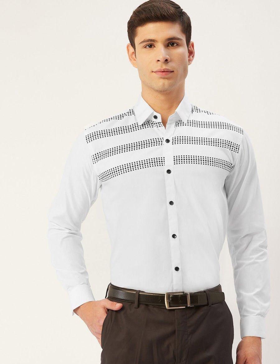 Indian Needle Men's Cotton Printed Formal Shirts - SF_805White_S
