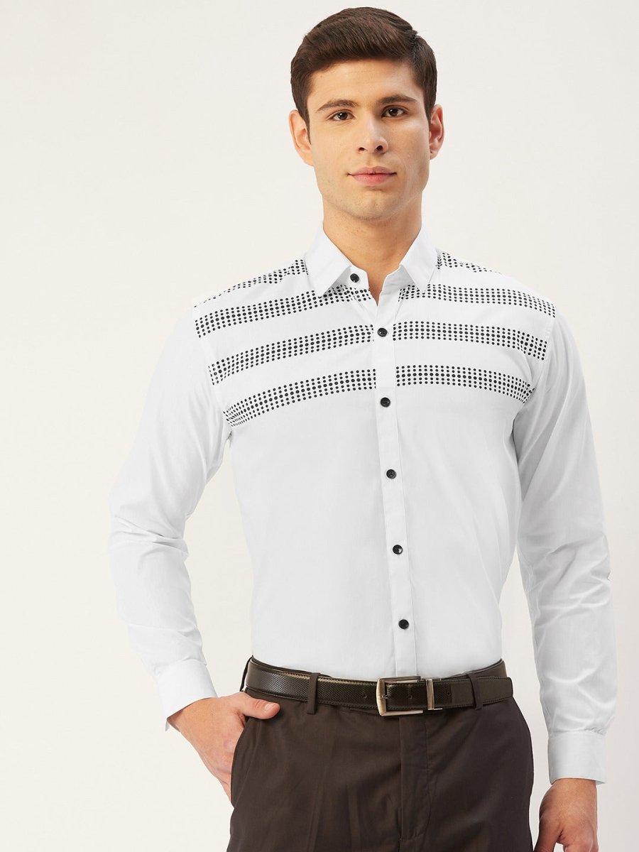 Indian Needle Men's Cotton Printed Formal Shirts - SF_805White_S