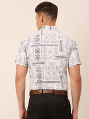 Indian Needle Men's Cotton Printed Formal Shirts - SF_826White_S