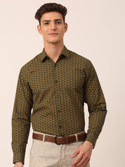 Indian Needle Men's Cotton Printed Formal Shirts - SF_821Olive_S